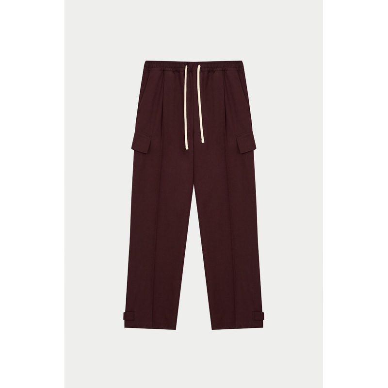 PLEATED WIDE LEG TROUSER – BURGUNDY