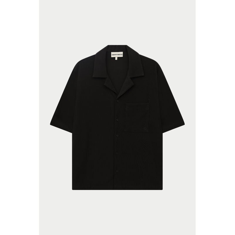 RIB BUTTON THROUGH SHIRT – BLACK