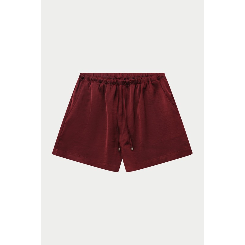 SATIN EMBLEM SHORTS – BURGUNDY