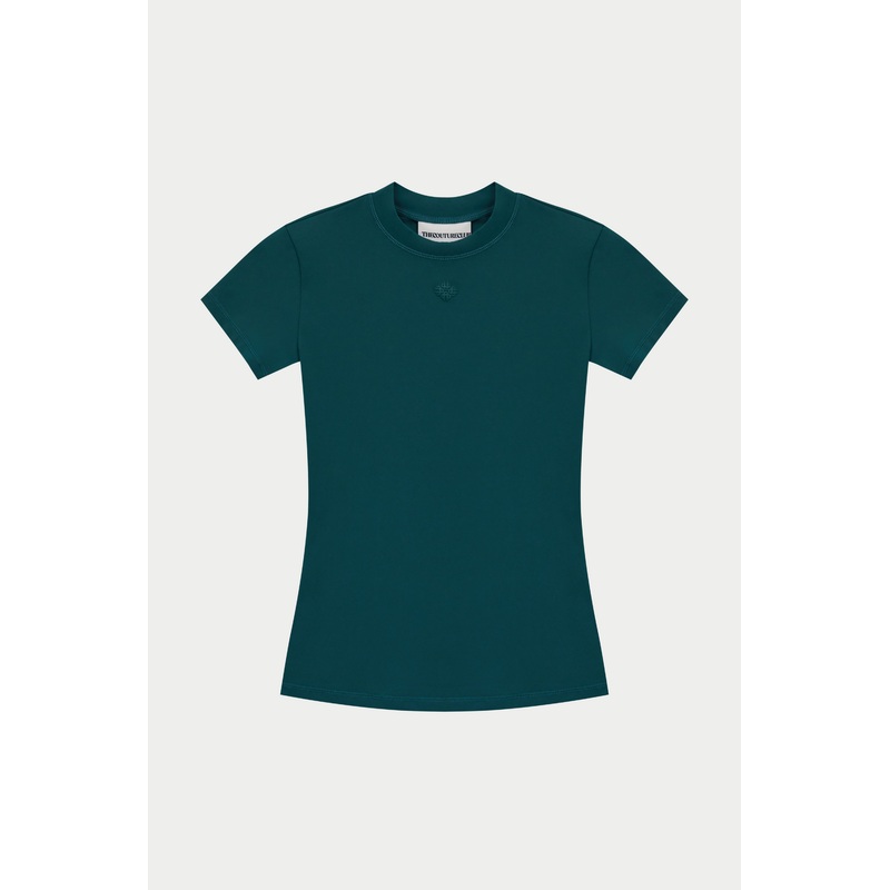 SCULPTING STRETCH EMBLEM BABY TEE – FOREST GREEN