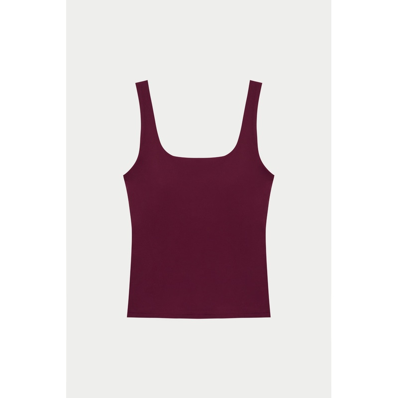 SCULPTING STRETCH SCOOP NECK SPORTS TOP – BURGUNDY
