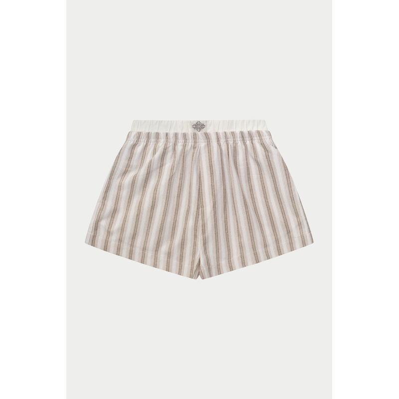 STRIPE BOXER WAISTBAND WOVEN SHORTS – BEIGE