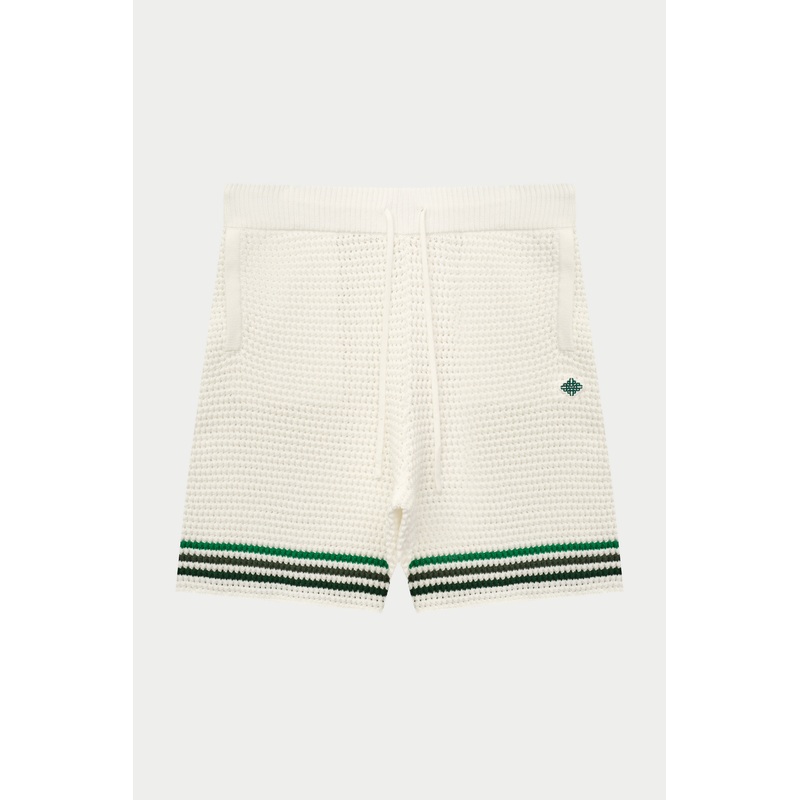 STRIPE CROCHET KNIT SHORTS – WHITE