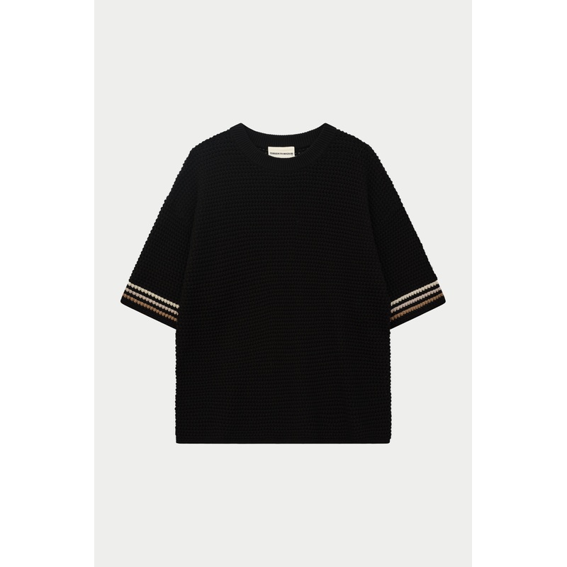 STRIPE CROCHET KNIT T-SHIRT – BLACK