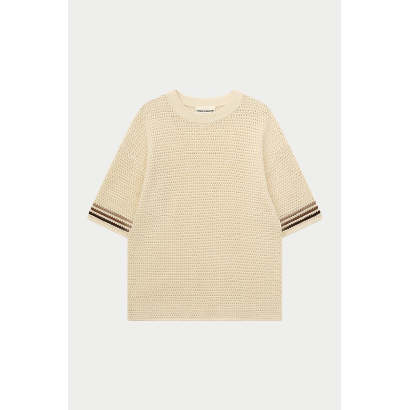 STRIPE CROCHET KNIT T-SHIRT – OFF WHITE