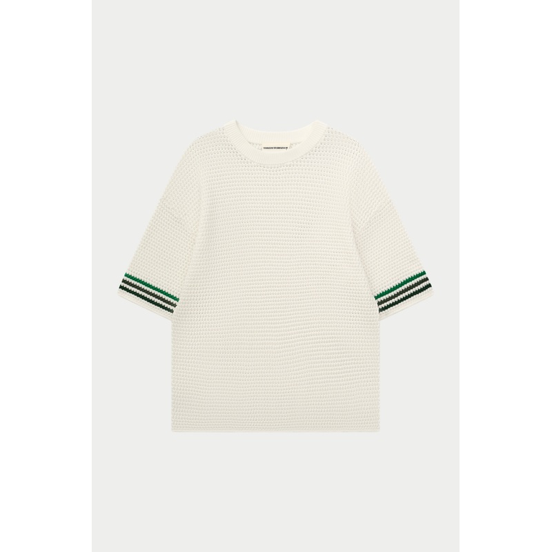 STRIPE CROCHET KNIT T-SHIRT – WHITE