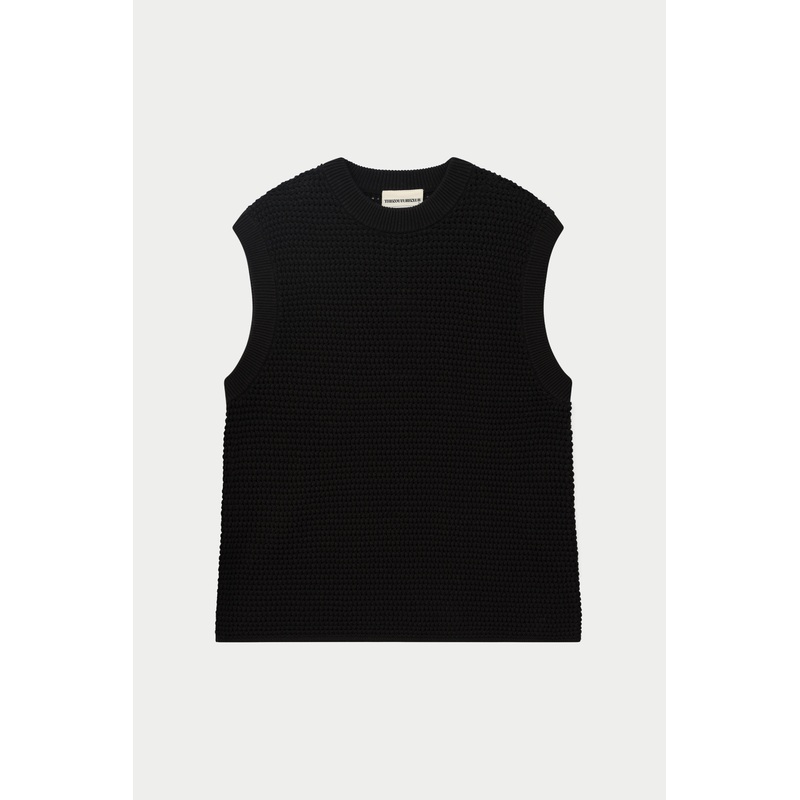 STRIPE CROCHET KNIT VEST – BLACK