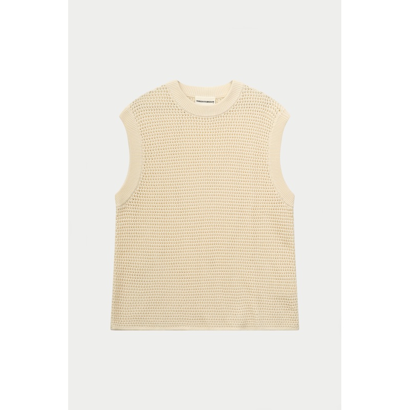 STRIPE CROCHET KNIT VEST – OFF WHITE
