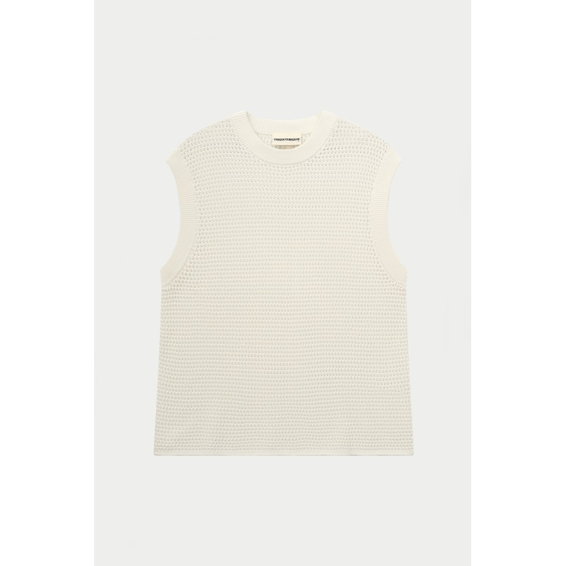 STRIPE CROCHET KNIT VEST – WHITE