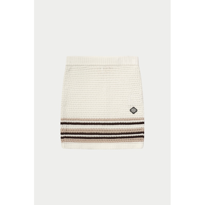 STRIPE CROCHET KNITTED MINI SKIRT – OFF WHITE