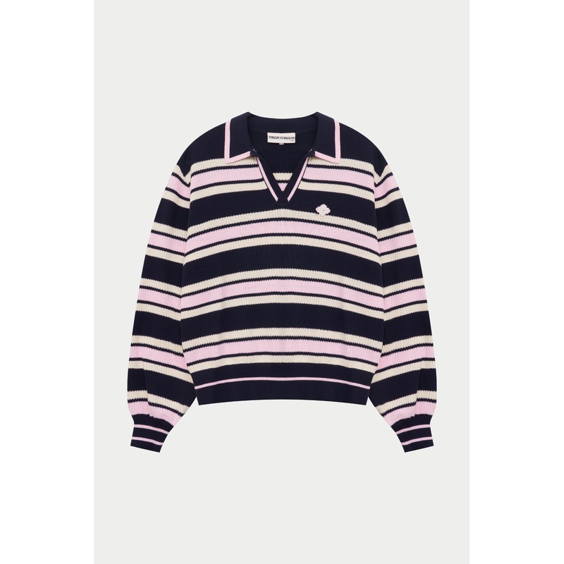STRIPE KNITTED POLO SWEATSHIRT – NAVY