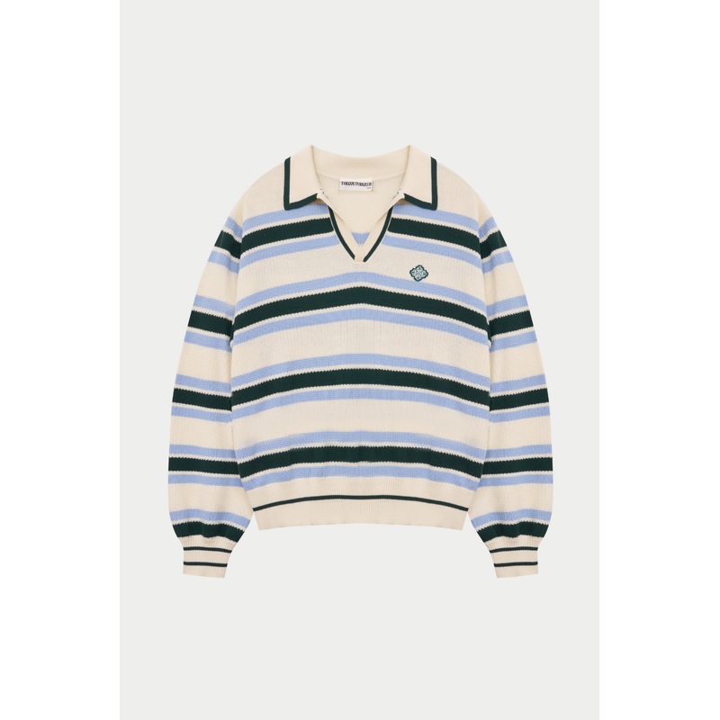 STRIPE KNITTED POLO SWEATSHIRT – OFF WHITE