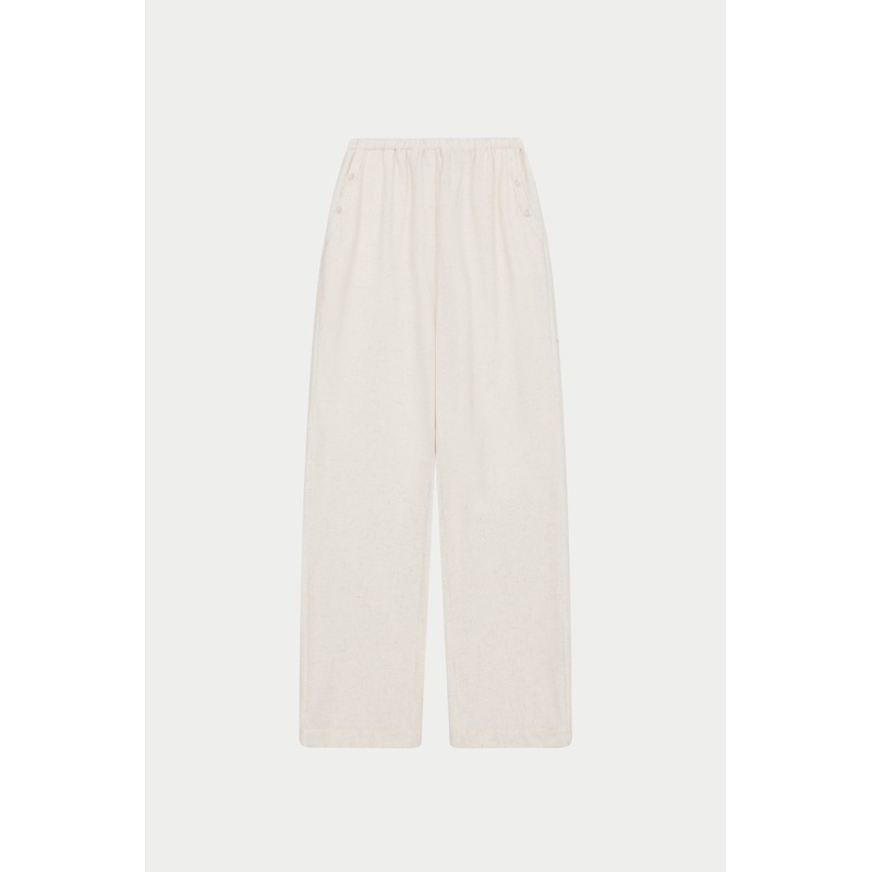 TEXTURED LINEN BUTTON DETAIL TROUSER – BEIGE
