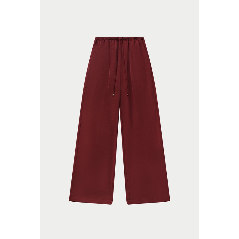 TEXTURED LINEN BUTTON DETAIL TROUSER – BURGUNDY