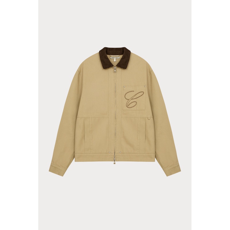 TWILL CONTRAST COLLAR JACKET – BEIGE