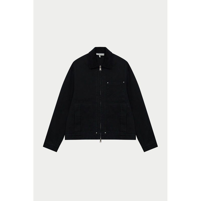 TWILL CONTRAST COLLAR JACKET – WASHED BLACK