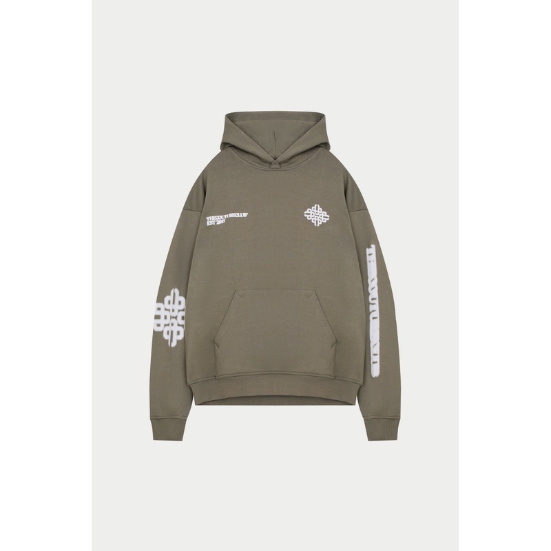 BLURRED EMBLEM GRAPHIC HOODIE – KHAKI