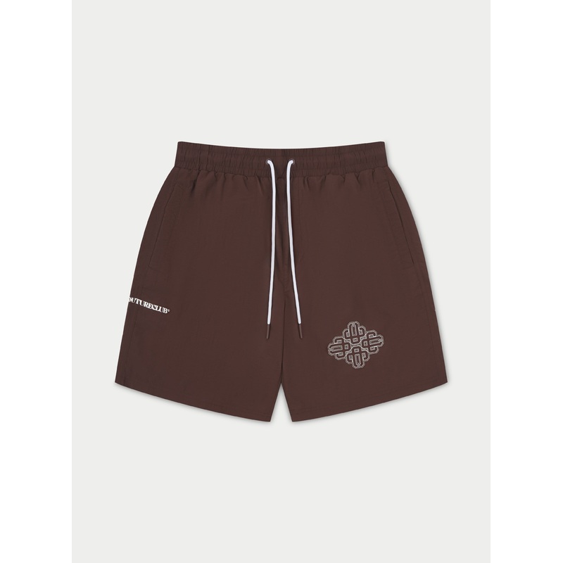 COPYRIGHT EMBLEM MID LENGTH SWIM SHORTS – BROWN