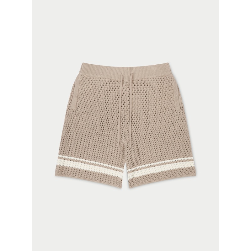 CROCHET KNITTED CONTRAST STRIPE SHORTS – BROWN