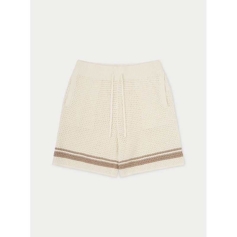 CROCHET KNITTED CONTRAST STRIPE SHORTS – OFF WHITE