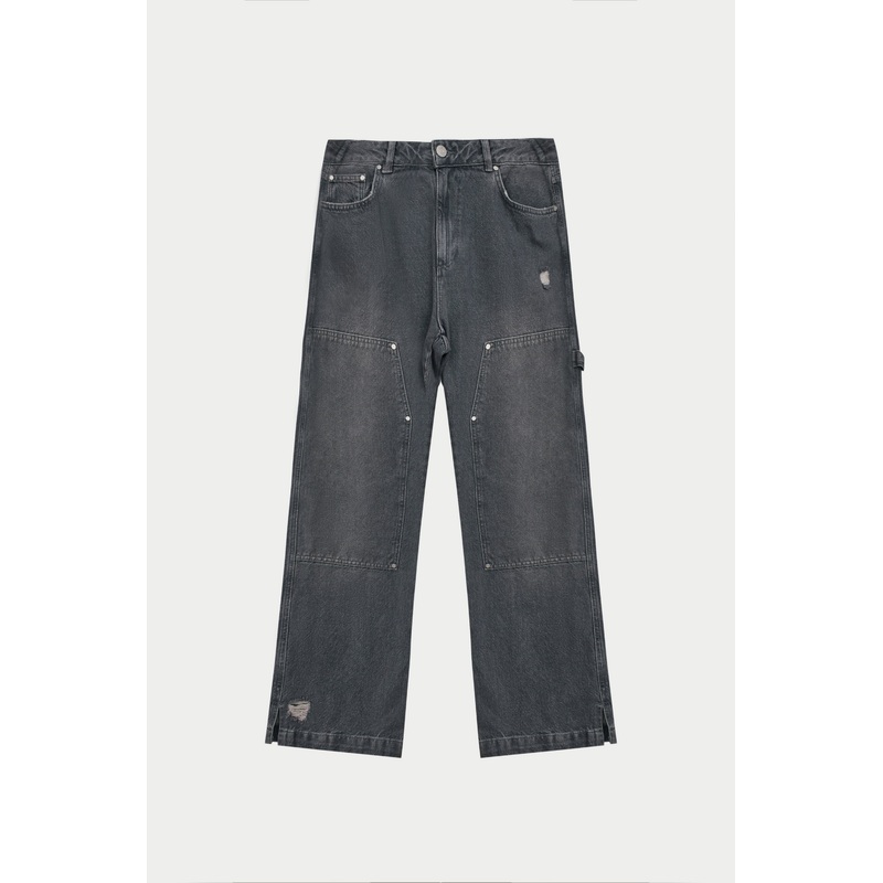 DENIM RIVET DETAIL CARPENTER JEANS – GREY WASH