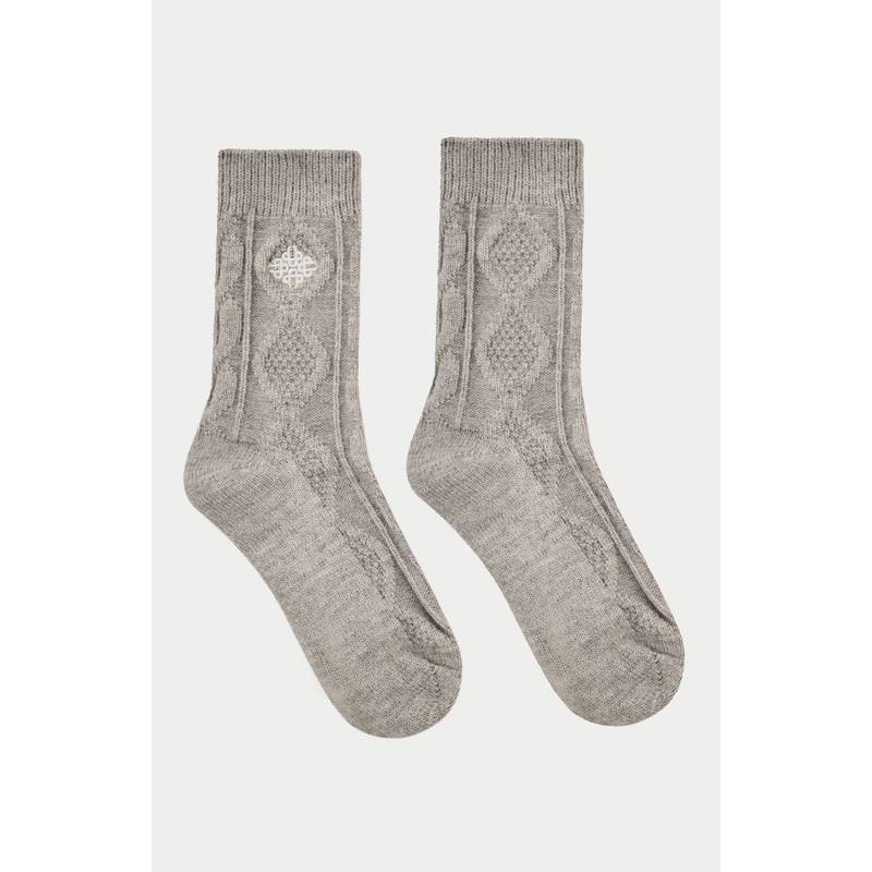 EMBLEM CABLE KNIT SOCKS – GREY MARL