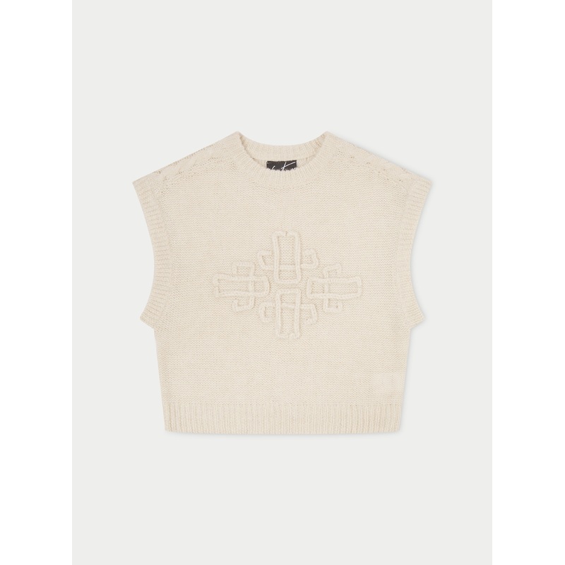 EMBLEM OVERSIZED KNIT VEST – STONE