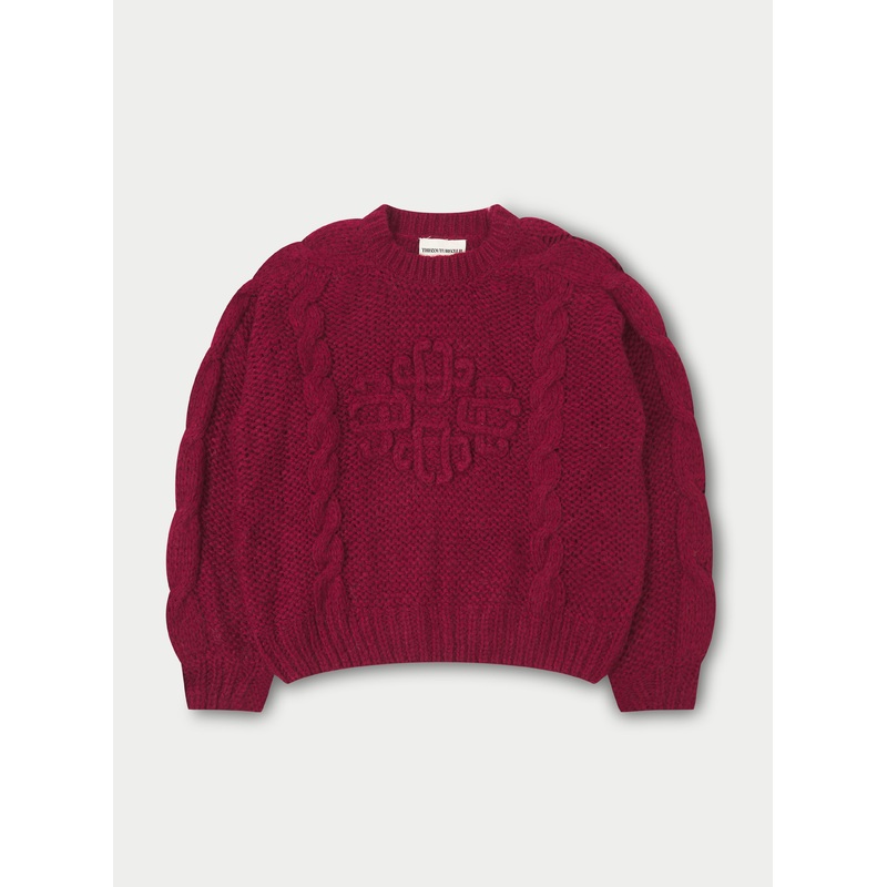 EMBLEM PLAITED OVERSIZED KNIT JUMPER – BURGUNDY