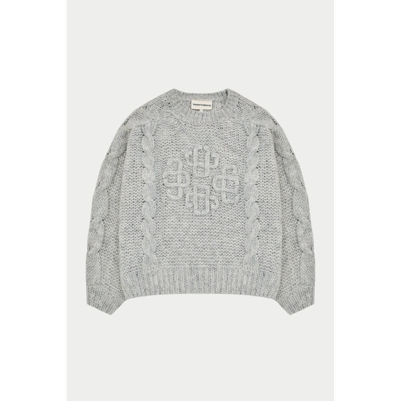 EMBLEM PLAITED OVERSIZED KNIT JUMPER – GREY MARL