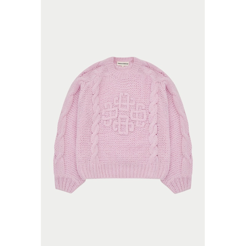 EMBLEM PLAITED OVERSIZED KNIT JUMPER – PINK