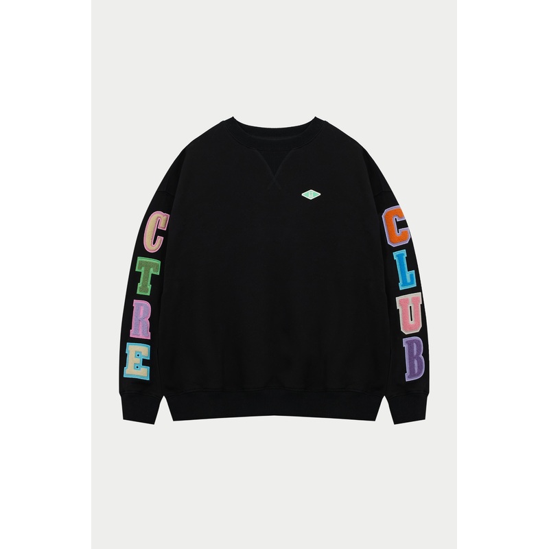 MULTIBADGED CHENILLE SWEATSHIRT – BLACK