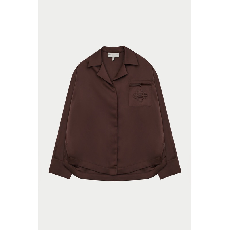 SATIN TAILORED RELAXED SHIRT – DEEP CHOCOLATE