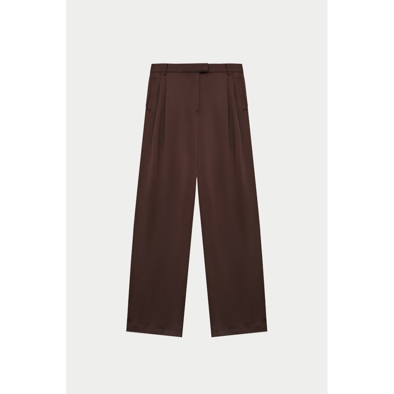 SATIN TAILORED RELAXED TROUSER – DEEP CHOCOLATE