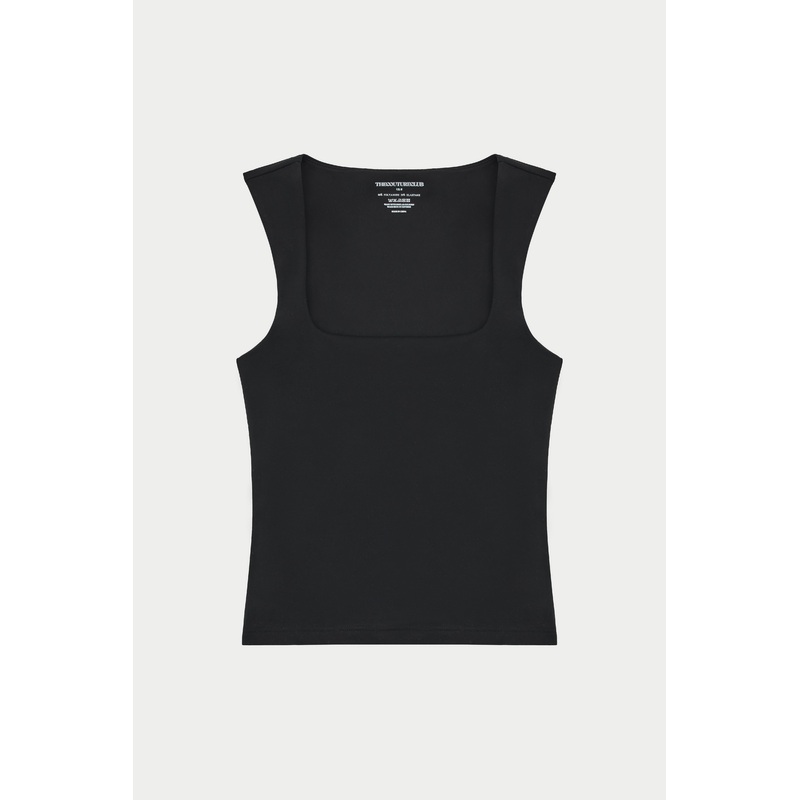 SCULPTING STRETCH SCOOP NECK TOP – BLACK