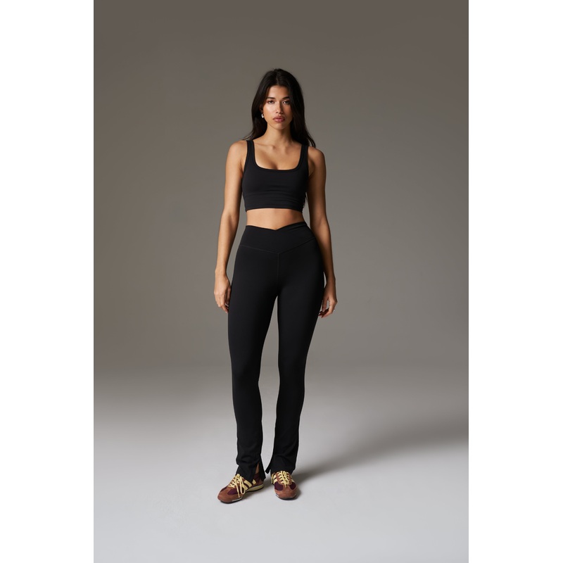 SCULPTING STRETCH ZIP HEM LEGGINGS – BLACK