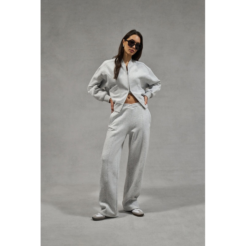 SEAM DETAIL CROSSOVER WAISTBAND JOGGERS – GREY MARL