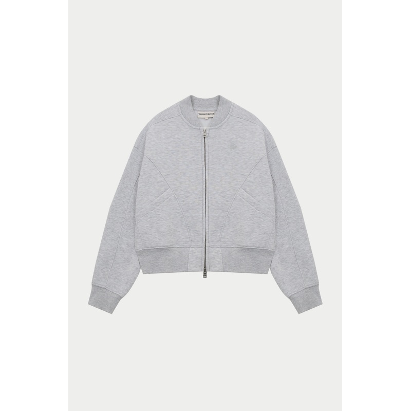 SEAM DETAIL OVERSIZED ZIP THROUGH BOMBER – GREY MARL