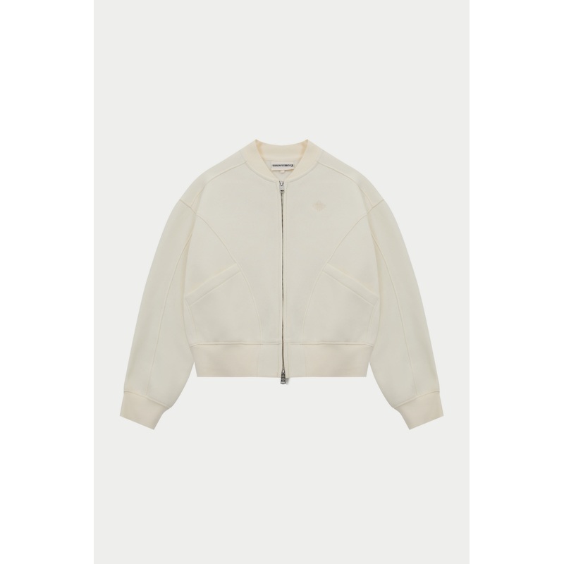 SEAM DETAIL OVERSIZED ZIP THROUGH BOMBER – OFF WHITE