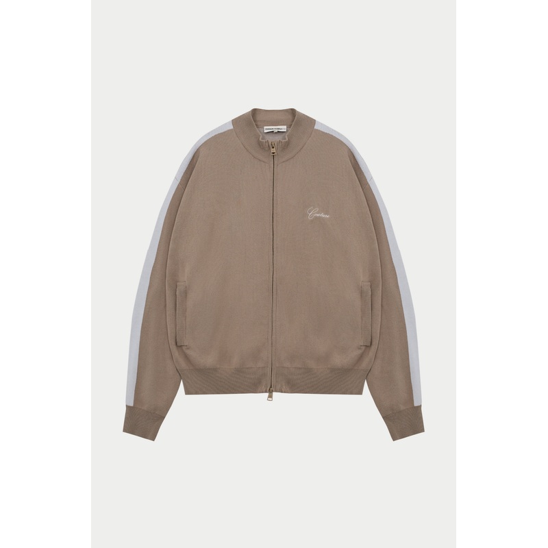 SIDE STRIPE KNITTED TRACK JACKET – BEIGE