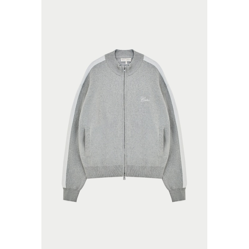 SIDE STRIPE KNITTED TRACK JACKET – GREY MARL
