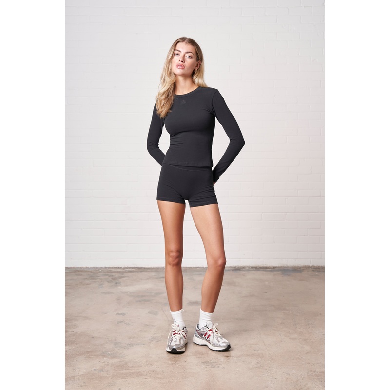 SOFT TOUCH EMBLEM MINI CYCLING SHORTS – BLACK