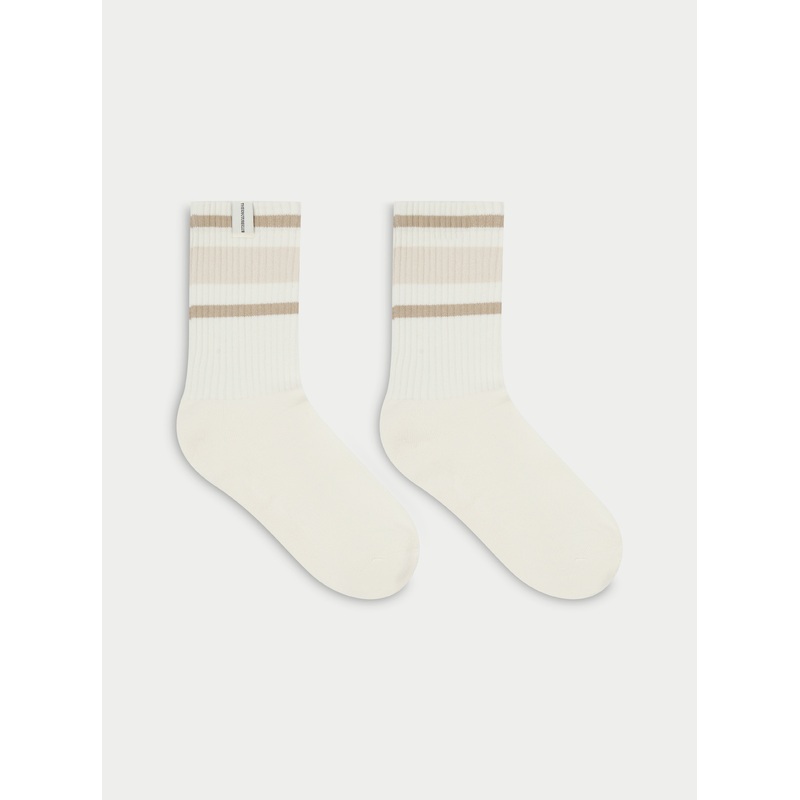 STRIPED BRANDED LABEL SOCK – BEIGE