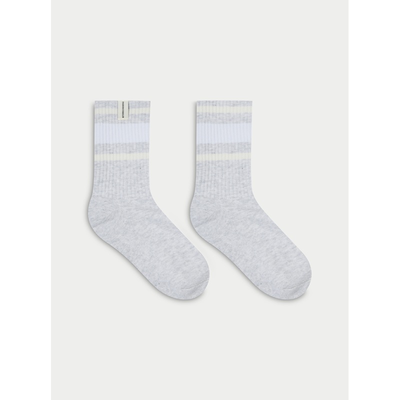 STRIPED BRANDED LABEL SOCK – GREY MARL