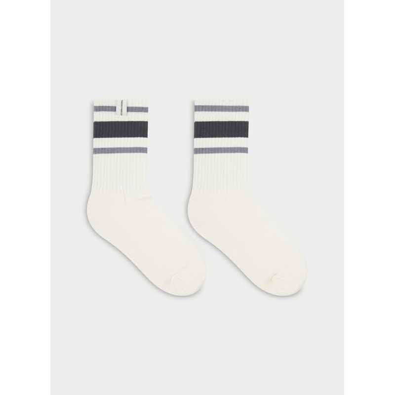 STRIPED BRANDED LABEL SOCK – OFF WHITE