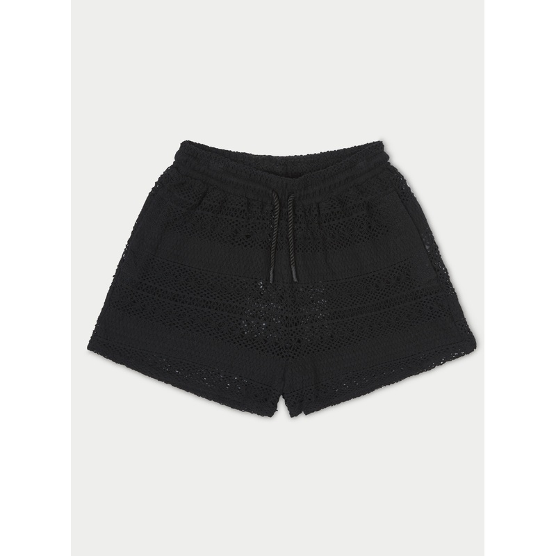 TEXTURED CROCHET SHORTS – BLACK