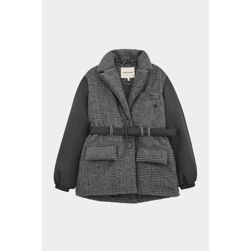 TONAL CHECK PADDED BLAZER COAT – BLACK