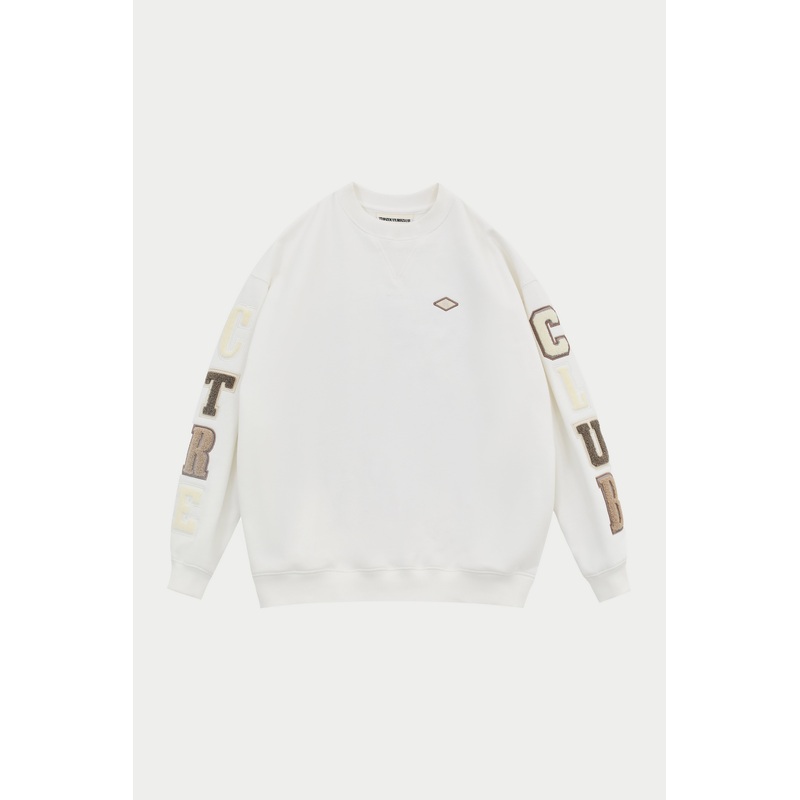 TONAL MULTIBADGED CHENILLE SWEATSHIRT – BEIGE