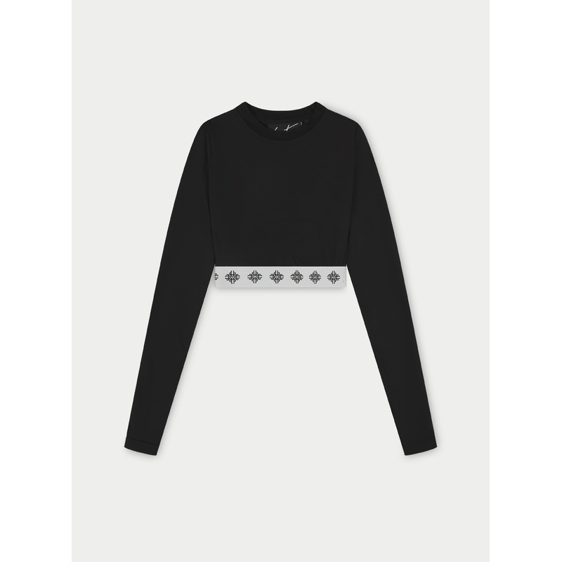 BRANDED WAISTBAND FITTED RIBBED TOP – BLACK