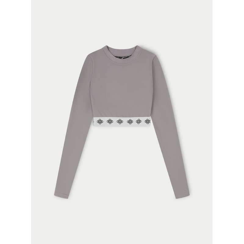 BRANDED WAISTBAND FITTED RIBBED TOP – GREY
