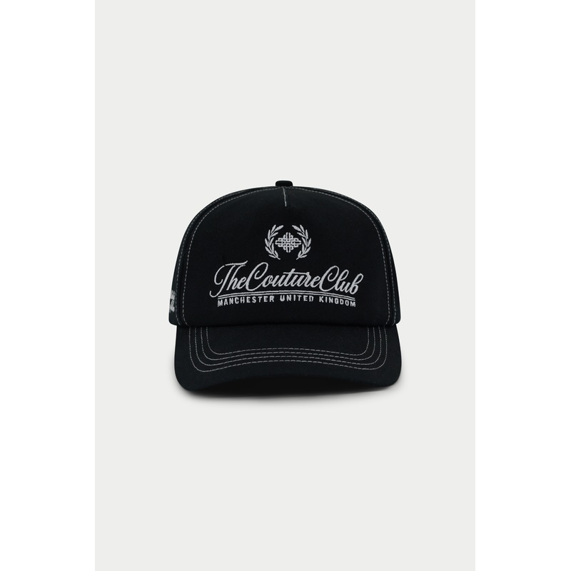 CONTRAST STITCH LAUREL EMBROIDERY CAP – BLACK